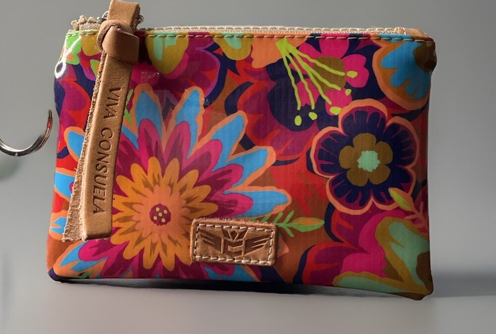 Consuela Pink Floral Zip-Around Wallet w/ Key Ring, Credit Card Slots